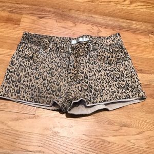 Leopard print denim shorts
